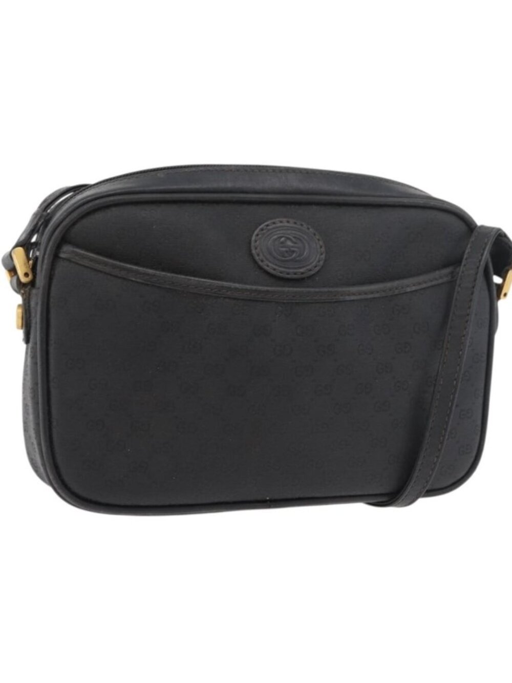 GUCCI Micro GG Supreme Shoulder Bag PVC Black Gold